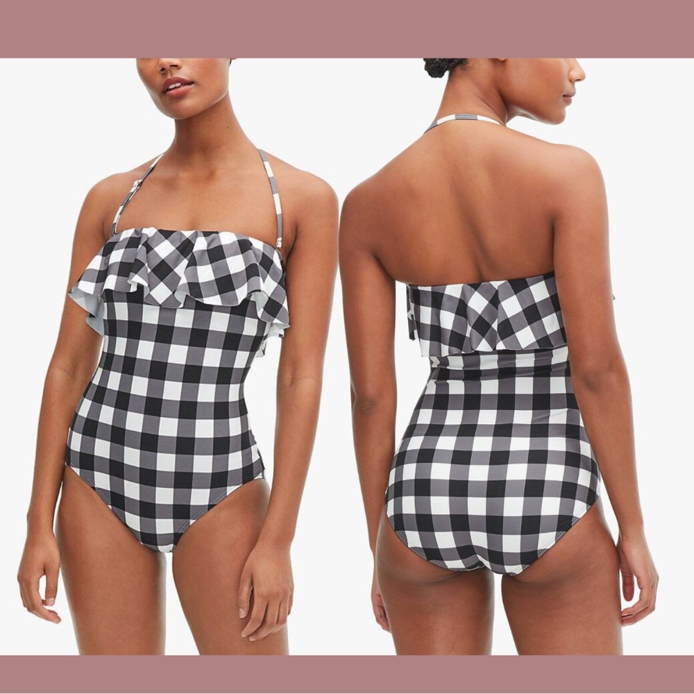 NWT $165 Kate Spade NY [ Small ] Shoreside Plaid Ruffle One Piece‎ Swimsuit